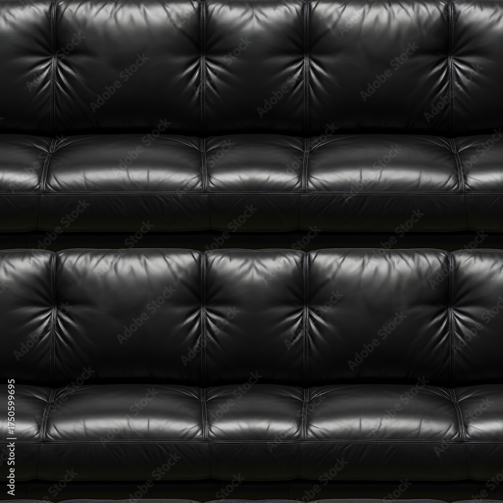 Obraz premium Elegant Black Leather Tufted Sofa Texture for Interior Design.
