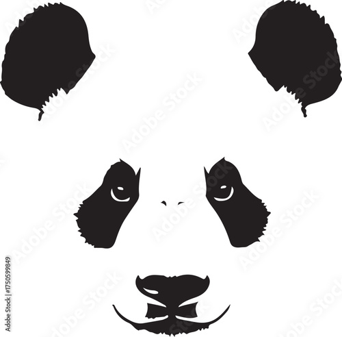 Minimalist black and white illustration of a giant panda s face with iconic markings, Generative Ai
