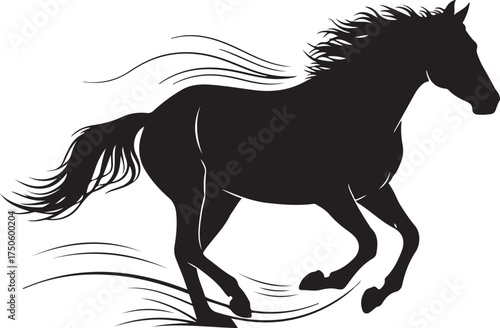 Dynamic silhouette of a galloping horse with streaking mane and tail in motion, Generative Ai
