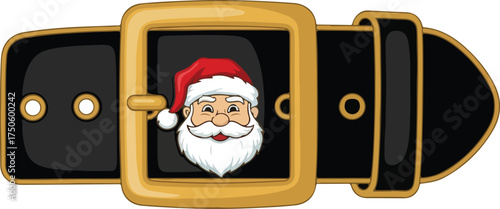 Classic santa claus belt buckle featuring his cheerful face on a black leather strap, Generative Ai
