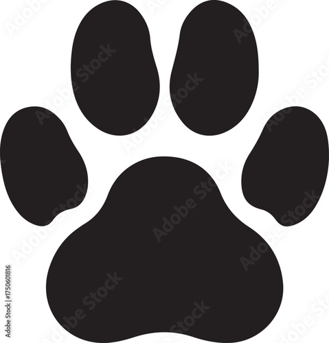 A simple black silhouette of a dog s paw print on a clean white background, Generative Ai
