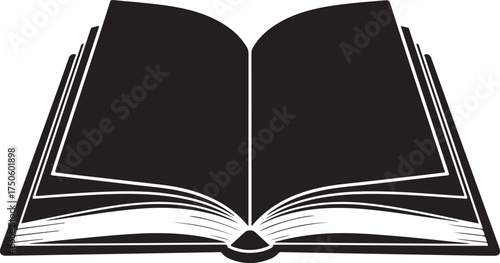 Open silhouette of an old book with visible pages and binding on a white background, Generative Ai
