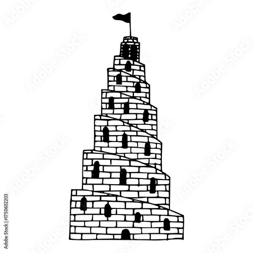 historical multi-story stone tower drawing