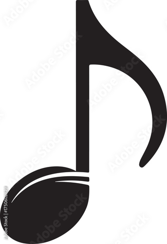 A simple black silhouette of a musical eighth note symbol on a white background, Generative Ai

