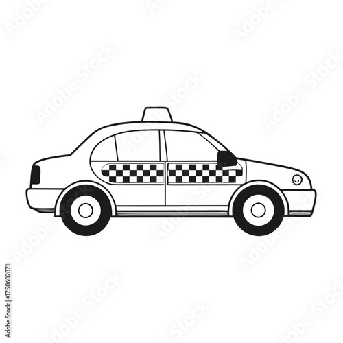 Simple black and white illustration of a classic taxi cab vehicle