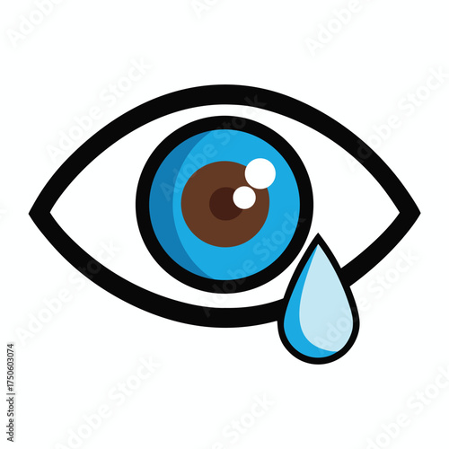 A single human eye illustration with a tear drop falling down