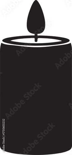 A simple black silhouette of a lit candle with a flickering flame against a white background, Generative Ai
