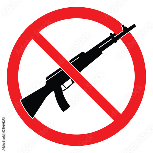 Prohibition symbol featuring a silhouette of an ak 47 assault rifle
