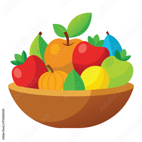 A colorful assortment of fresh fruits and a pumpkin in a bowl