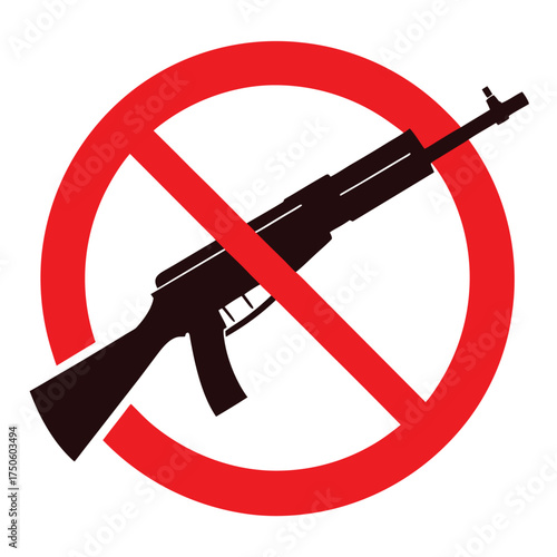 Prohibition symbol featuring a silhouette of an ak 47 assault rifle