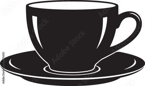 A simple black ceramic coffee cup and saucer isolated on a white background, Generative Ai
