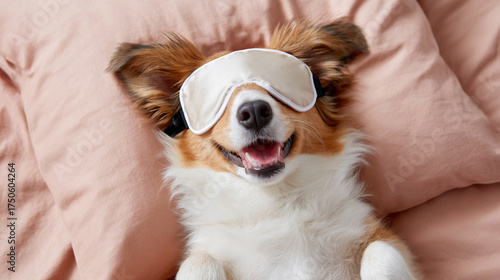 Wallpaper Mural Dog wearing sleeping mask lying relaxed indoors  
 Torontodigital.ca