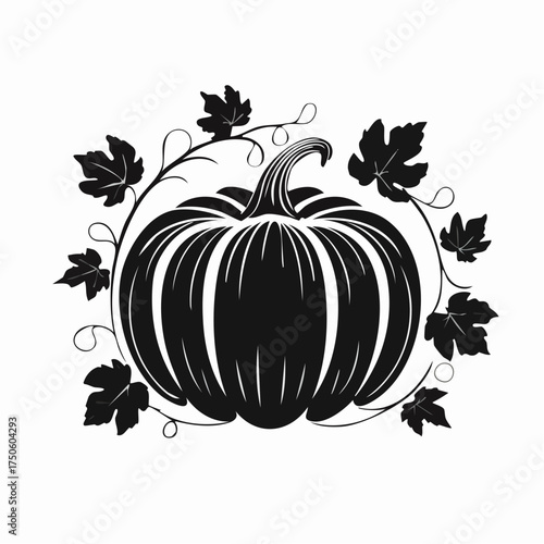 Pumpkin Silhouette Clipart with Leaf Vine