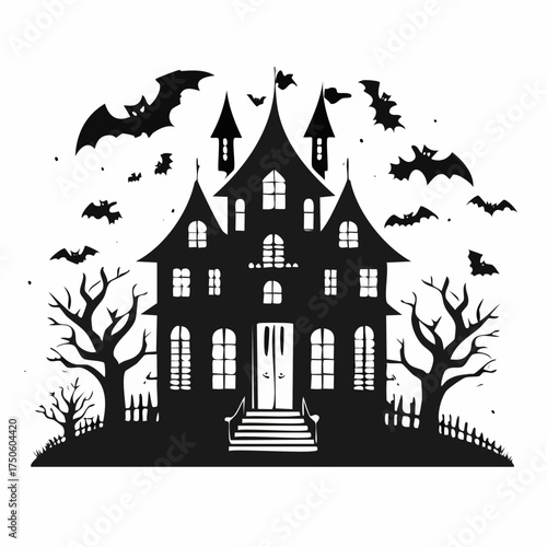 Haunted House Halloween Scene Silhouette