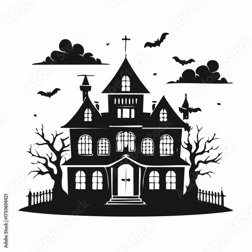 Haunted House Halloween Scene Silhouette