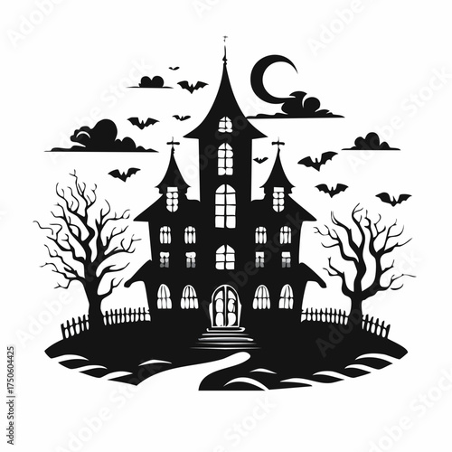 Haunted House Halloween Scene Silhouette
