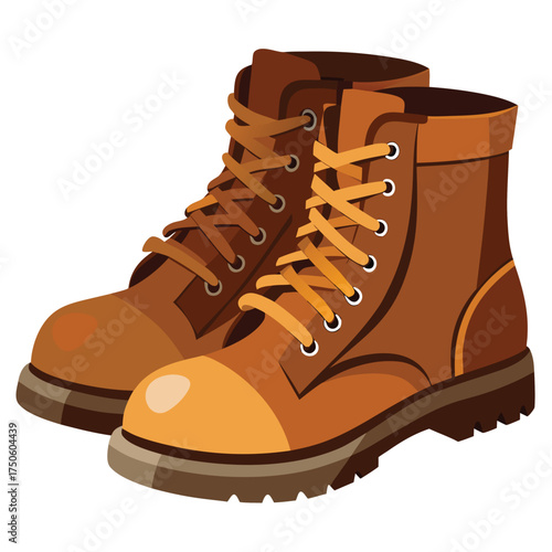 A pair of brown leather work boots with laces presented simply