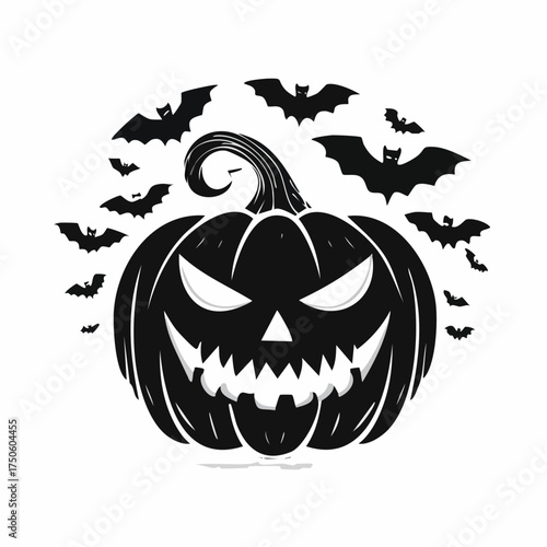 Spooky Pumpkin Silhouette SVG with Bats