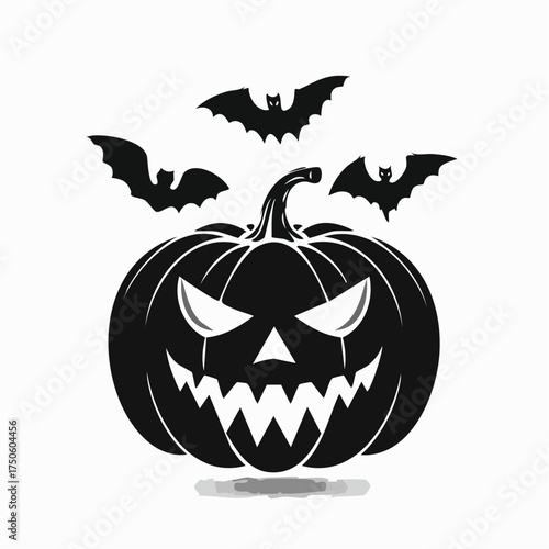 Spooky Pumpkin Silhouette SVG with Bats