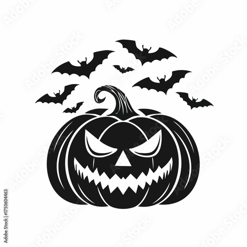 Spooky Pumpkin Silhouette SVG with Bats