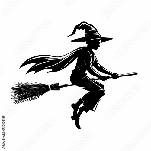 Flying Witch Silhouette Broomstick Clipart