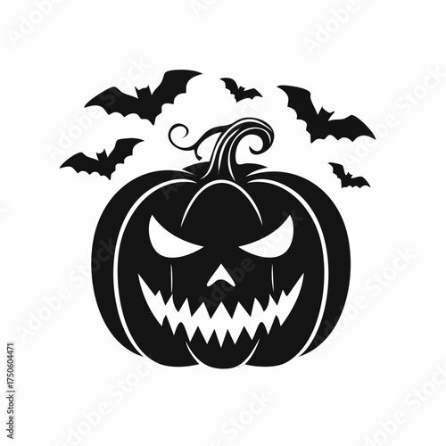 Spooky Pumpkin Silhouette SVG with Bats