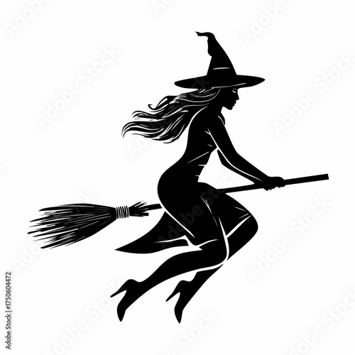 Flying Witch Silhouette Broomstick Clipart