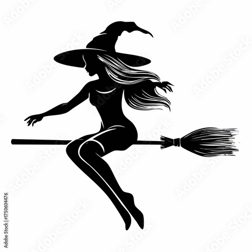 Flying Witch Silhouette Broomstick Clipart