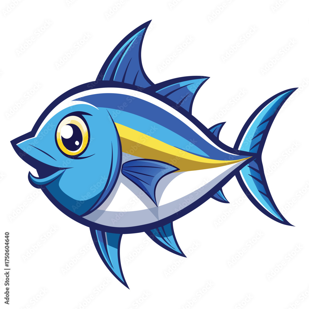 Obraz premium Cartoon blue tuna fish illustration with white accents a playful design