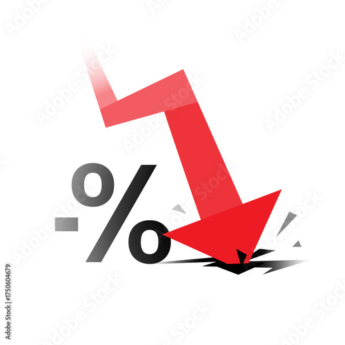 illustration of falling graph crashing through the floor. financial crisis, business loss, market crash, or drastic decline. for concepts of failure, negative growth, economic downturn, stock collapse