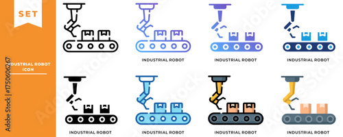 Industrial Robot Icon Set – Robotic Arm, Automation System, and Smart Factory Illustration Pack