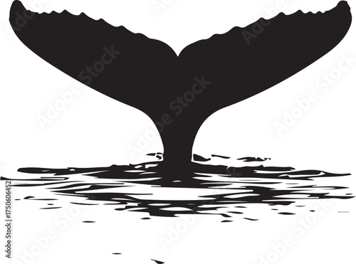 Majestic humpback whale tail surfaces gracefully above calm ocean waters, Generative Ai
