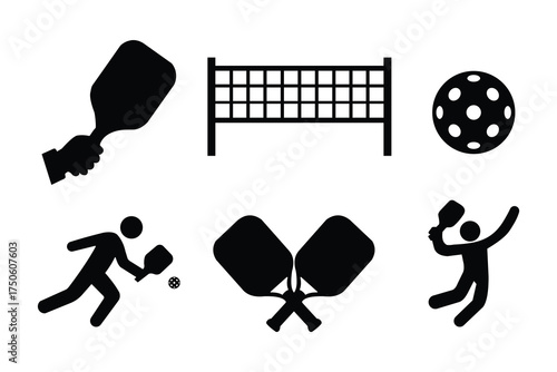pickleball sport black icon set