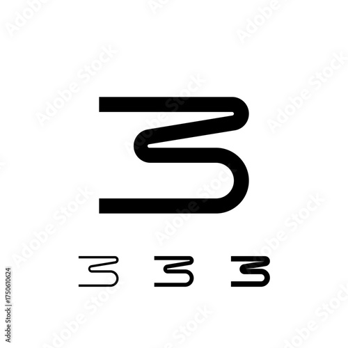 Technical number 3, digital cyber numeral three, including set of three different thicknesses of the trendy modern numbers (regular, medium, bold), vector illustration 10EPS
