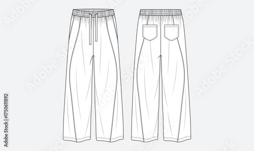 Pants sketch woman straight style vector tailored fashion technical flat drawing apparel design template