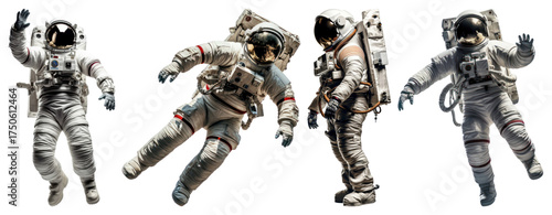PNG Floating astronauts in space suits, element set on transparent background