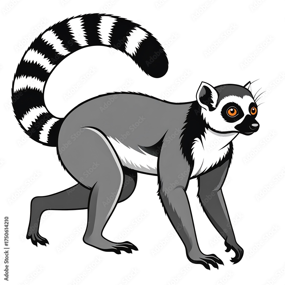 Fototapeta premium Cartoon lemur in profile view