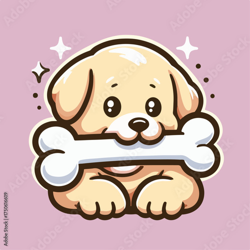 Illustration of a cute dog biting a bone