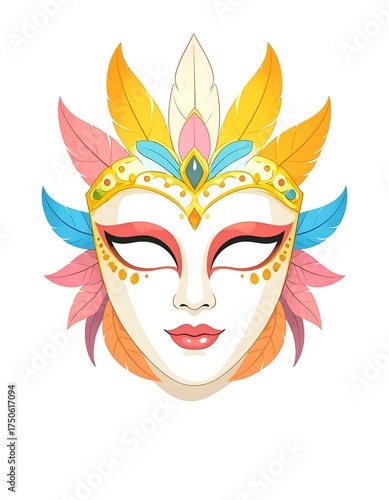 Colorful ornate mask with feathers