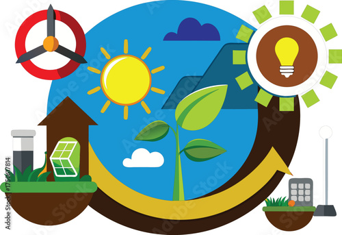 Sustainable energy and environmental protection concept with earth and renewable resources