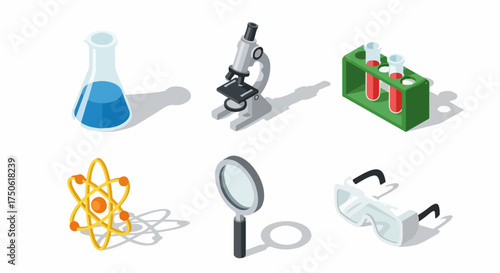 Isometric Science Laboratory Equipment Icons Set