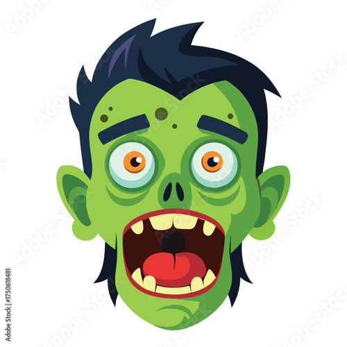 Green zombie face with wide open mouth and surprised expression