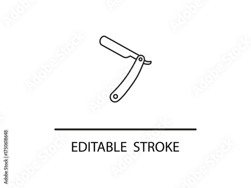 Sleek minimalist straight razor design for barbershop branding and grooming content with modern editable stroke line art style.