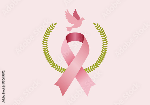 Lazo rosa con paloma rosa contra el cáncer de mama