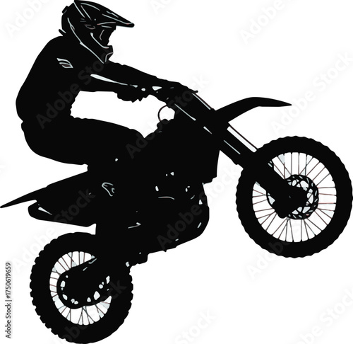 Silhouette of a motocross rider performing a wheelie illustration extreme sports and action concepts isolated on white background