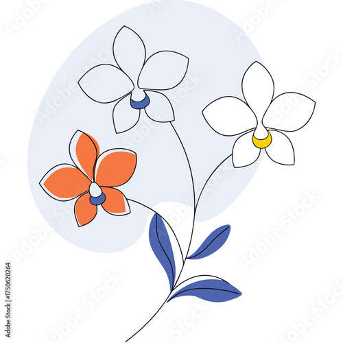 Elegant abstract single line orchid flower trio illustration