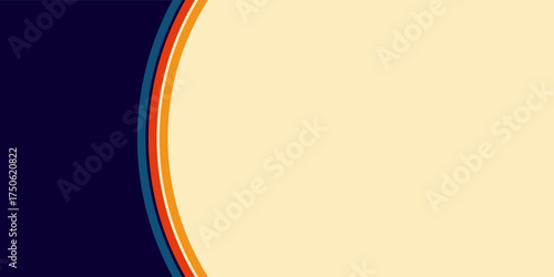 Minimalist abstract background with a curved colorful stripe, featuring a retro and vintage-inspired design with copy space for text