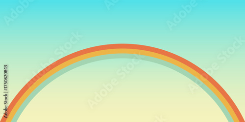Stylized arching rainbow with warm colors over a soft gradient sky, a symbol of hope and positivity in a minimalist design