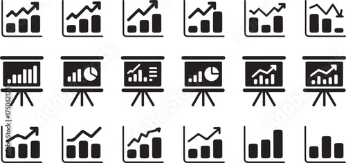 Professional charts and graphs icons for business analysis