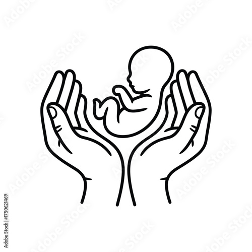 Hands gently holding a newborn baby silhouette